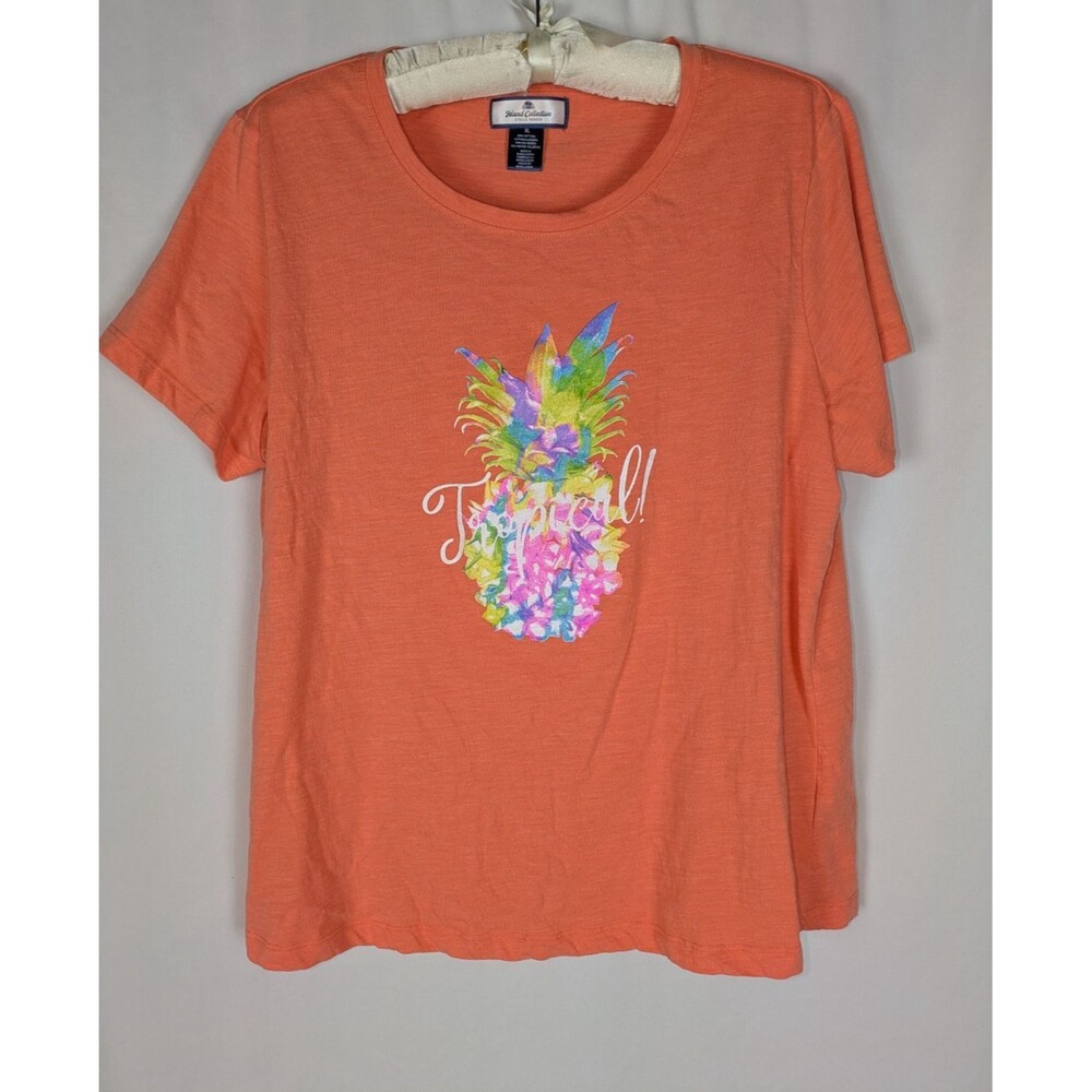 Island Collection Stella Parker Tshirt XL Women's Orange Tropical Pineapple Fun